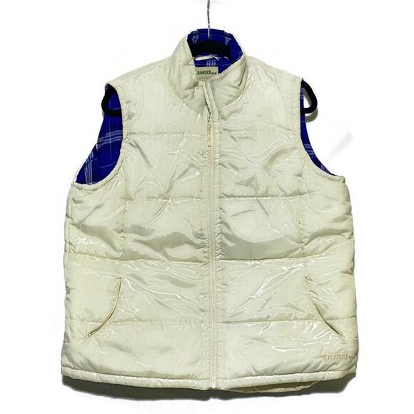 Gander Mountain Puffer Vest Women's Size 1X White and Lined Blue Plaid - Picture 1 of 8